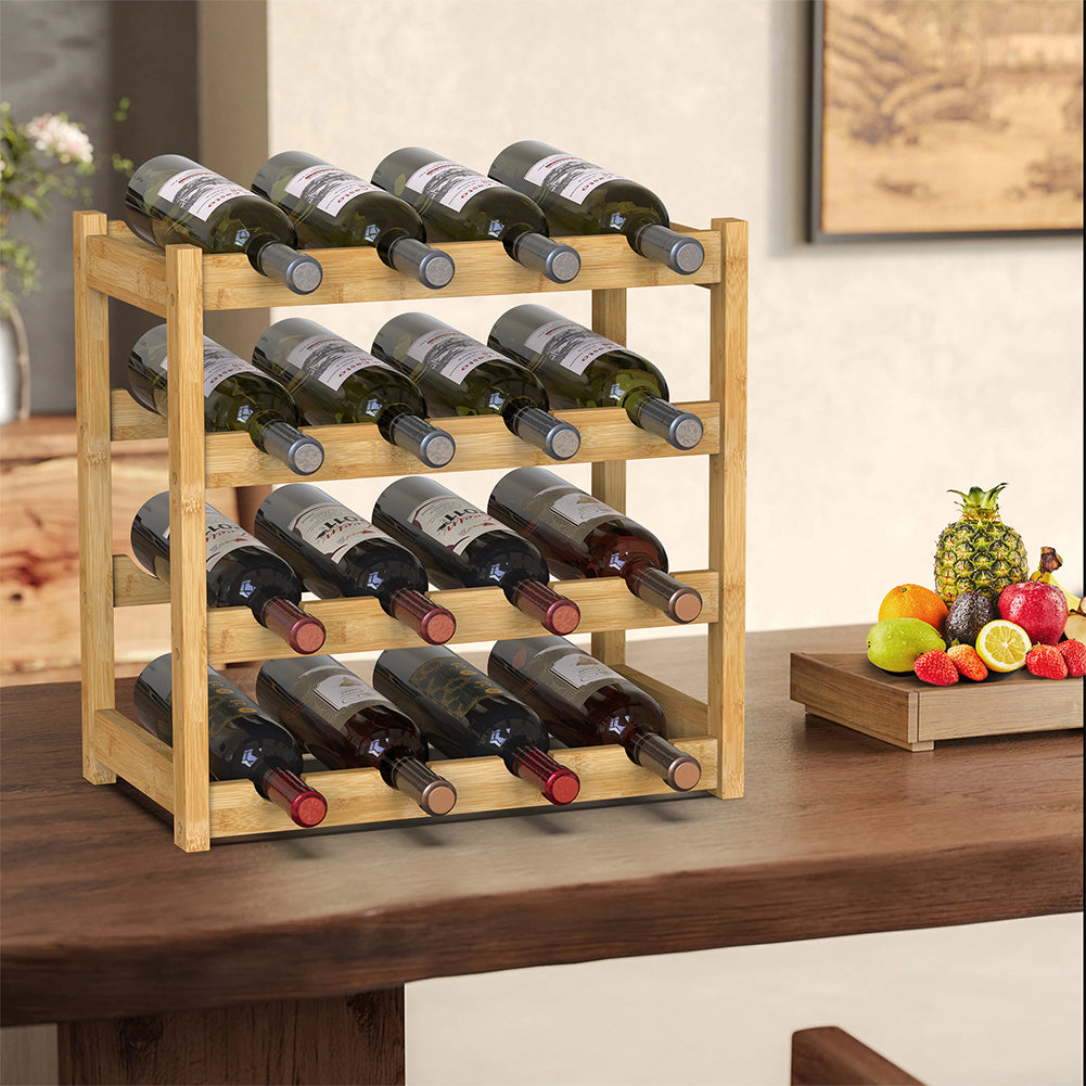 Cantinetta Portavino in Legno Bambù Naturale con 16 Scomparti Bar Portabottiglie