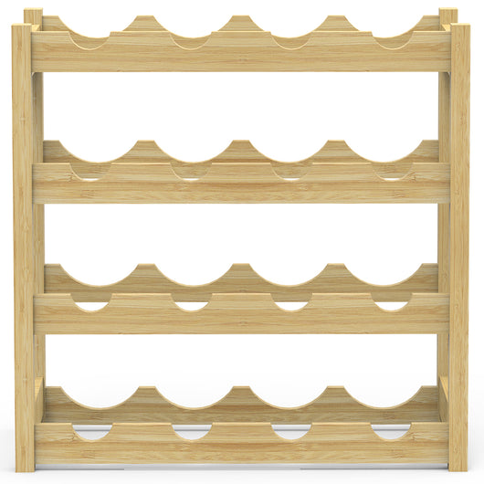 Cantinetta Portavino in Legno Bambù Naturale con 16 Scomparti Bar Portabottiglie