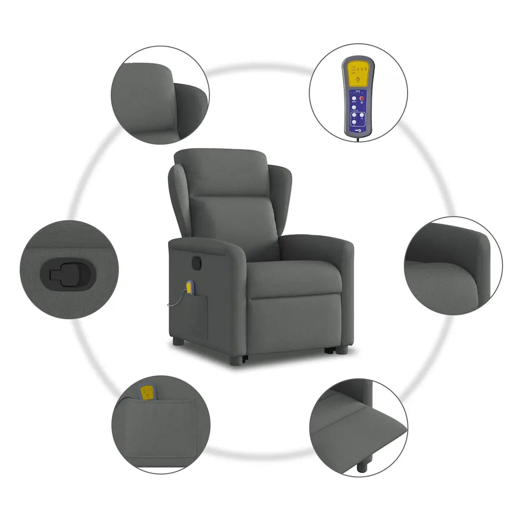 Poltrona Alzapersona Massaggi Reclinabile Grigio Scuro Tessuto 3303145