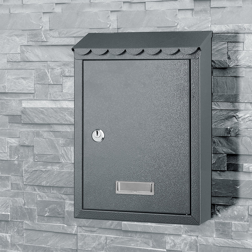 Cassetta Postale Parete in Acciaio Porta Lettere Posta Esterno con Chiave Grigio