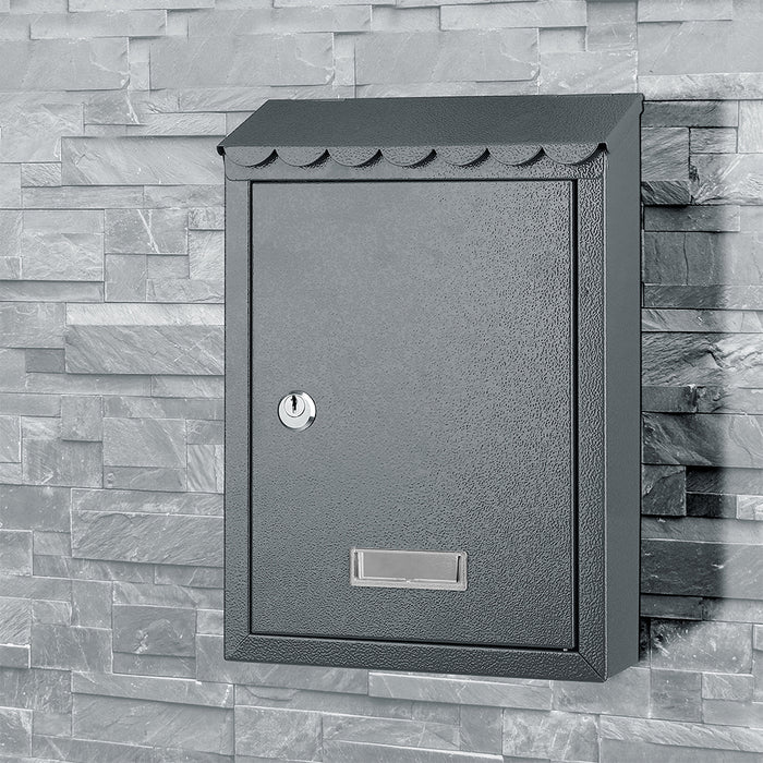 Cassetta Postale Parete in Acciaio Porta Lettere Posta Esterno con Chiave Grigio