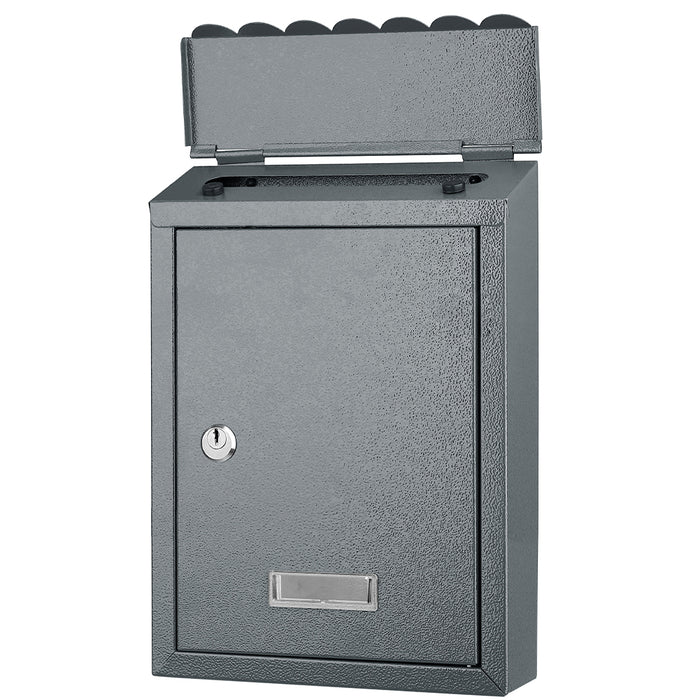 Cassetta Postale Parete in Acciaio Porta Lettere Posta Esterno con Chiave Grigio