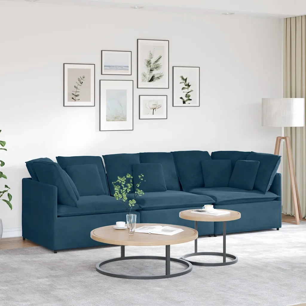 Divano Modulare con Cuscini in Velluto Blu