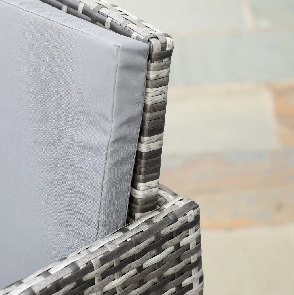 Salotto da giardino 5 pezzi in polyrattan grigio con tavolo in vetro temperato