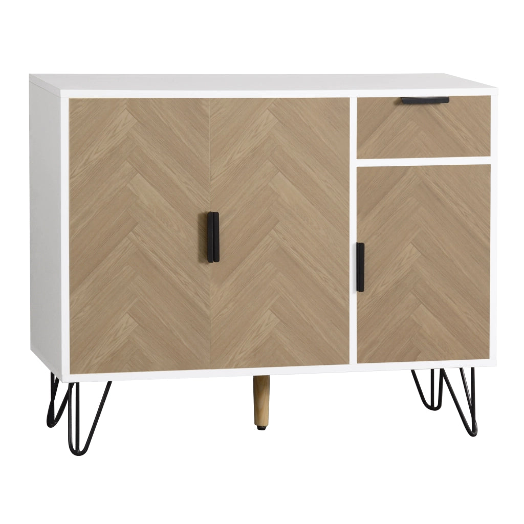 Credenza moderna bianco e legno a 3 ante，mobile contenitore con cassetto 90x30x71.5 cm