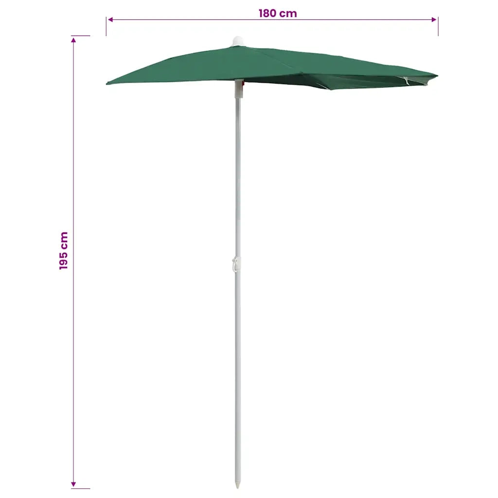 Ombrello | Parasolne Semicircolare da Giardino con Palo 180x90 cm Verde