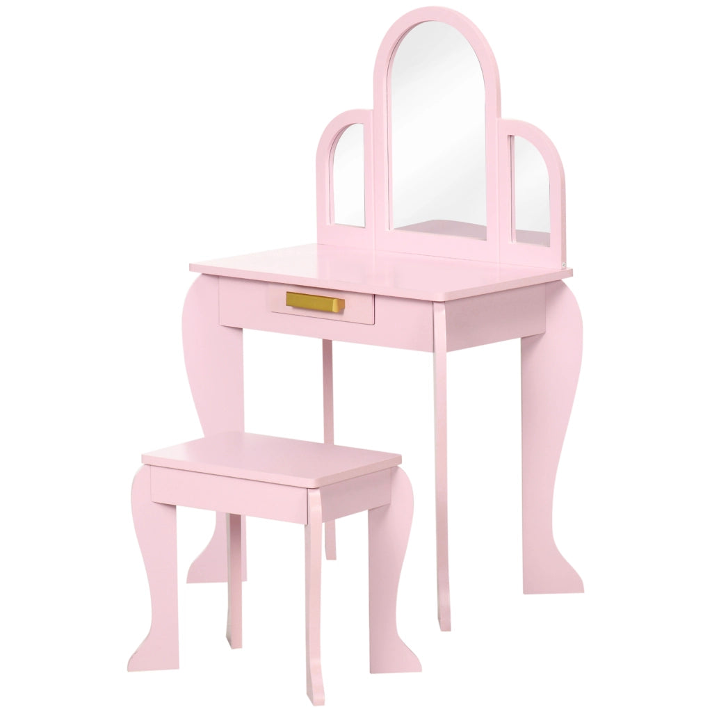 Tavolo trucco per bambini con sgabello e specchio ¨C zephmum ¨C rosa