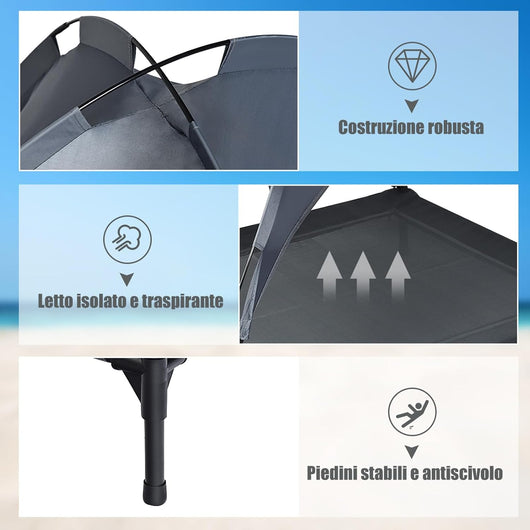 Brandina Cane da Esterno e Interno Pieghevole, Lettino per Cani con Parasole e Tessuto Rinfrescante, Lettino Rialzato per Cani Taglia Media e Grande per Spiagga e Mare (105x86x87 cm)