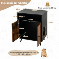 Mobile per Lettiera per Gatti, Casetta per Gatti con Ingresso, Gambe Inclinate e Scomparto Aperto, Tavolino in Legno Versatile per Salotto, 60 x 45 x 75 cm, Marrone e Nero