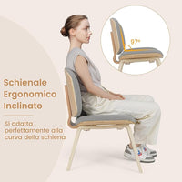 Sedia Relax con Schienale Curvo e Sedile Imbottito, Sedia Laterale con Struttura in Legno, senza Braccioli, per Sala da Pranzo, Soggiorno, Ufficio, Portata 136 kg (Naturale+Grigio)