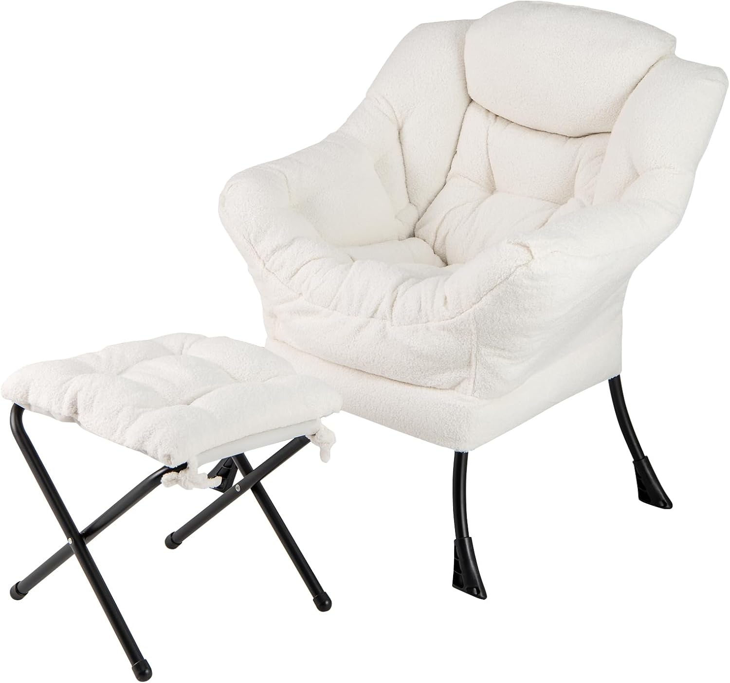 Poltrona Relax con Poggiapiedi, Poltrona da Lettura con Cuscino per Testa, Poltrona Moderna con Schienale e Seduta Imbottiti, Braccioli e Tasca di Stoccaggio, Portata 150 kg (Cashmere Beige)