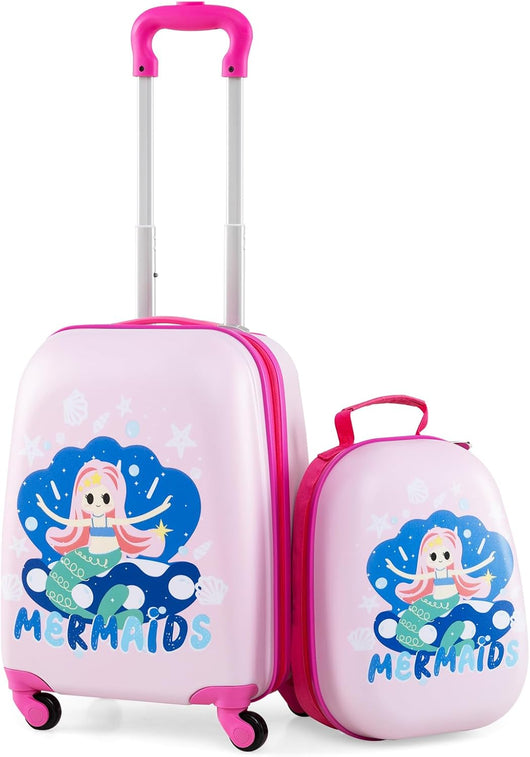 Set di Valigia per Bambini, 16" Valigia+ 12" Zaino, 2 Pezzi, con Ruote Girevoli a 360° e Maniglia Retrattile, Ideale per Viaggiare in Modo Comodo e Divertente (Modello 25)