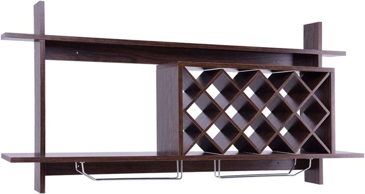 Mensola per Vino da Parete, Scaffale da Parete per Vino con Ripiani, Portabottiglie da Parete in Legno (Nero)