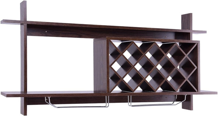 Mensola per Vino da Parete, Scaffale da Parete per Vino con Ripiani, Portabottiglie da Parete in Legno (Nero)