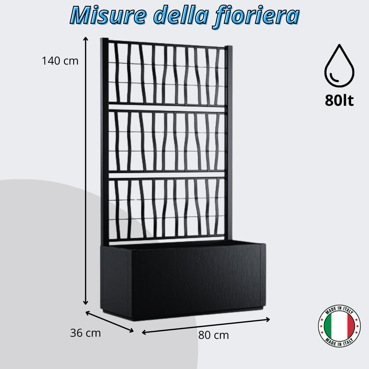 Fioriera con spalliera in plastica, separè grigliato piante rampicanti per esterno, terrazzo, giardino 80x36x140 h cm - Bianco