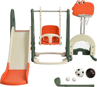 6 in 1 Parco Giochi per Bambini, con Altalena Scivolo Canestro da Basket Golf, Parco Giochi per Bambini da Esterno ed Interno, 172x182x108-120cm, 18 Mesi+ (Arancione)