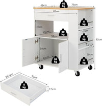 Carrello da Cucina con Ruote, Isola da Cucina con 3 Portaspezie 1 Cassetto Armadietto a 2 Porte, Carrello Portaoggetti con Portasciugamani, 82x46x92 cm (Bianco)