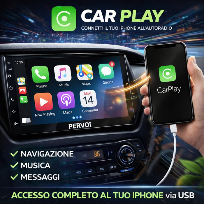 Autoradio 2 DIN 7" Touchscreen HD, Apple CarPlay e Android Auto Wireless, Bluetooth, Controllo Volante, Universale con Telecamera Retromarcia Inclusa
