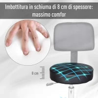 Sgabello con Schienale da Salone Sedia Girevole in Finta Pelle Altezza Regolabile Nero