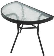 Tavolo da giardino con struttura in metallo nero - Set da balcone resistente alle intemperie - Tavolo da giardino a forma semicircolare - Foglia in vetro - 70 cm - Stile elegante - Tavolo da balcone