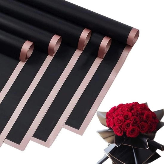Pacco di Confezione di Fiori con Bordo Rosso e Oro - Set di 40 - Impermeabile - Regalo per Compleanni, Vacanze, Matrimoni - Confezione di Fiori - 55,6 cm x 55,5 cm