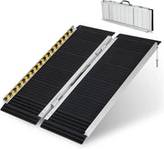 Set di 2 Rampa per Sedie a Rotelle in Alluminio, Rampa Telescopica Pieghevole con Superficie Antiscivolo, Capacità di Carico di 272 kg, per Soglie, Gradini, Scale (91 x 74cm)