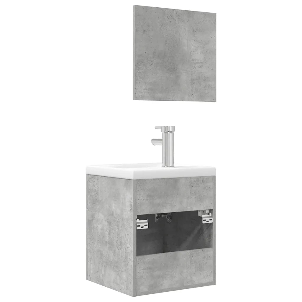 Set Mobili da Bagno 3 pz Grigio Cemento in Legno Multistrato 3324892
