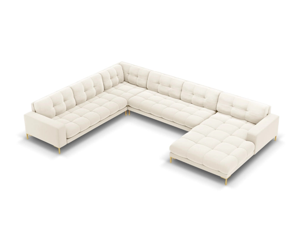 Cosmopolitan Design - Divano panoramico sinistro "Bali" 7 posti in velluto beige chiaro 