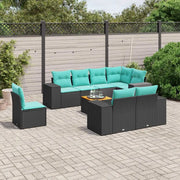 Set Divani da Giardino 9 pz con Cuscini Nero in Polyrattan 3225539