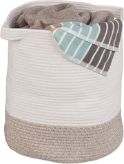 Cestino da stendino pieghevole in stile boho con maniglie - bianco-marrone - 45x40 cm