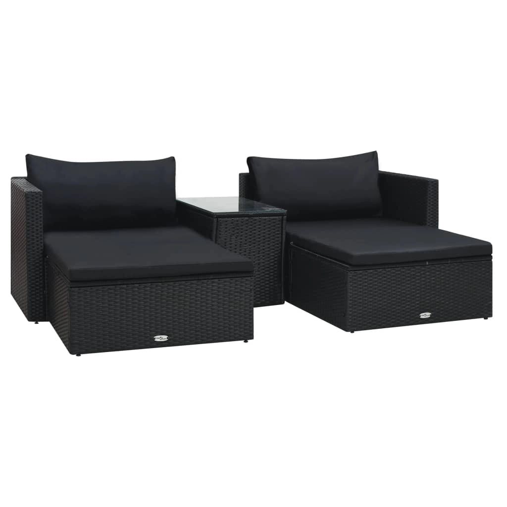 Mobili da giardino mobili da esterno Set di mobili da 5 pezzi con cuscini in resina intrecciata nera 02_0016474