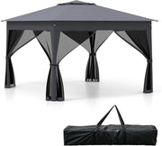 Gazebo Pieghevole 3,4 x 3,4 m con Zanzariera, Gazebo da Giardino con Tende Laterali, Tenda da Giardino Antivento Facile da Montare Resistente 210D con Borsa di Trasporto (Grigio)