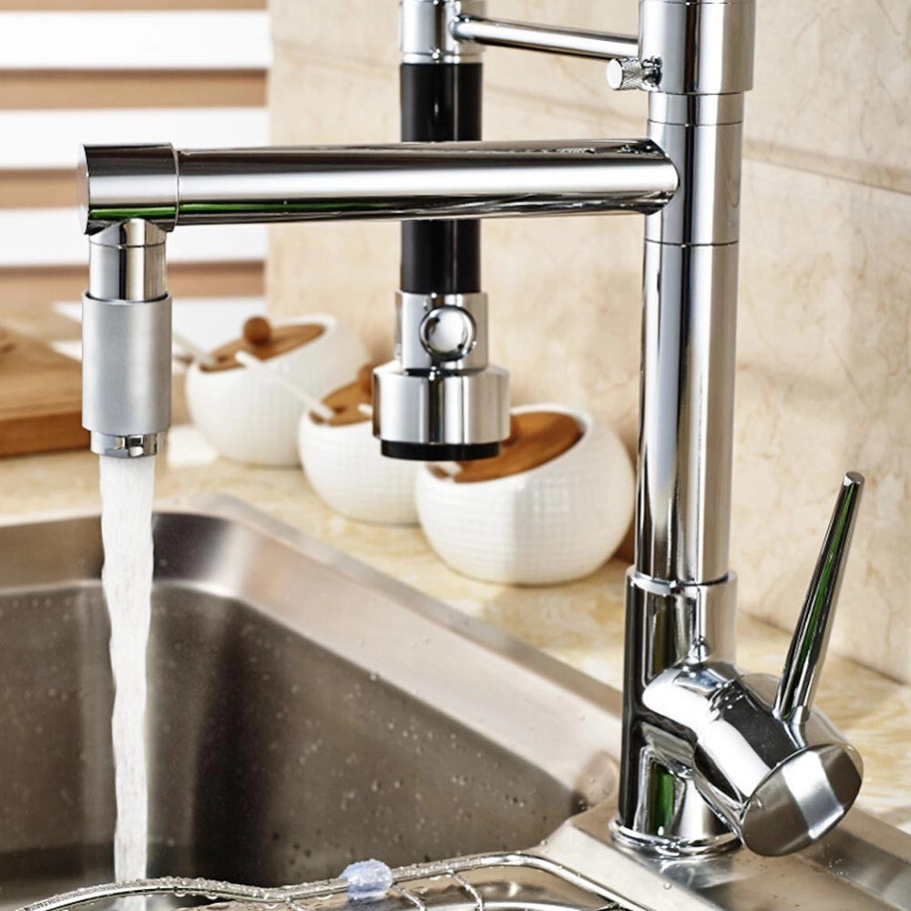 Trade Shop - Rubinetto Lavabo Cucina Canna Alta Doppio Miscelatore Monocomando Estraibile -