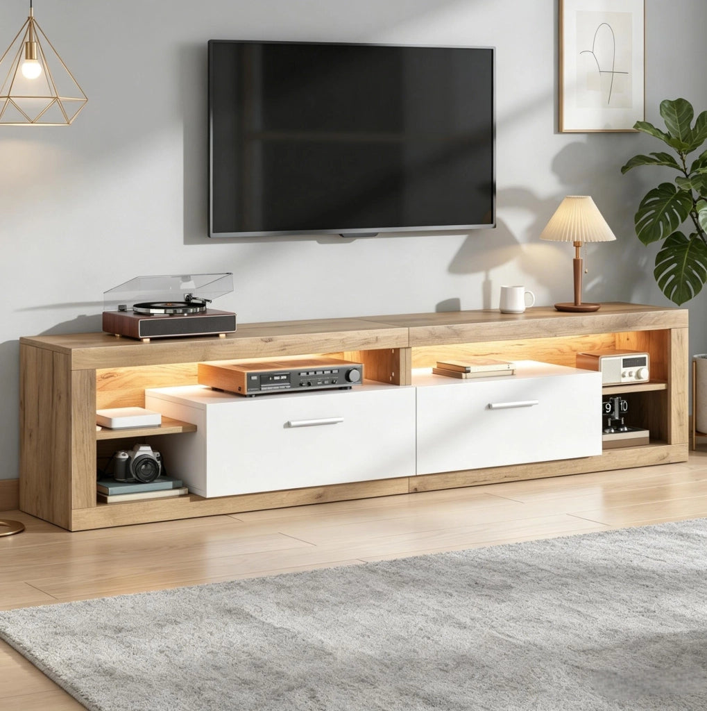 Mobile TV 180 cm con LED controllabili tramite app, 2 cassetti e 4 vani