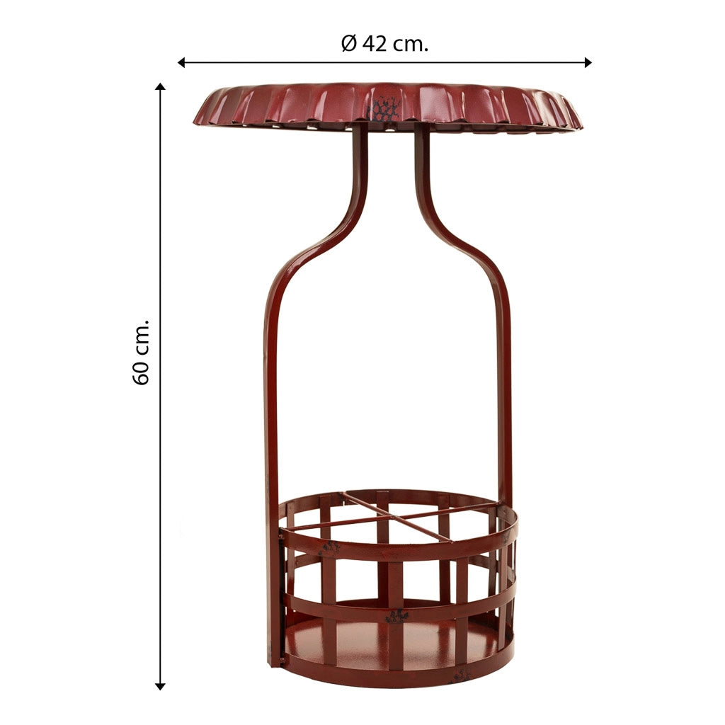 Tavolo portabottiglie in metallo rosso 42x42x60h