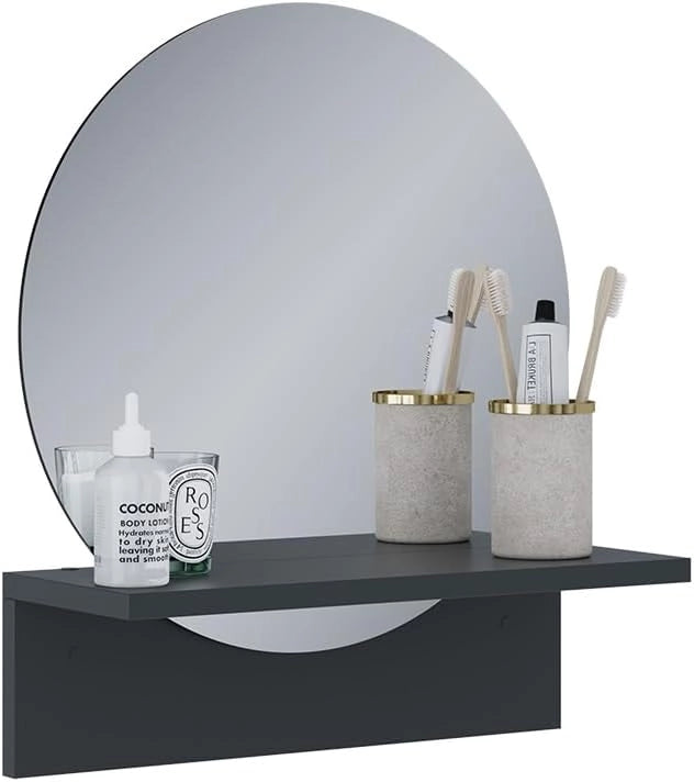 Specchio bagno Elyra, Nero, 40 x 47.5 cm con ripiano, adatto per il montaggio a parete in bagno e in ambienti abitativi