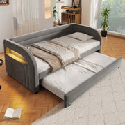 Letto imbottito 90x200 cm con letto estraibile e LED; grigio