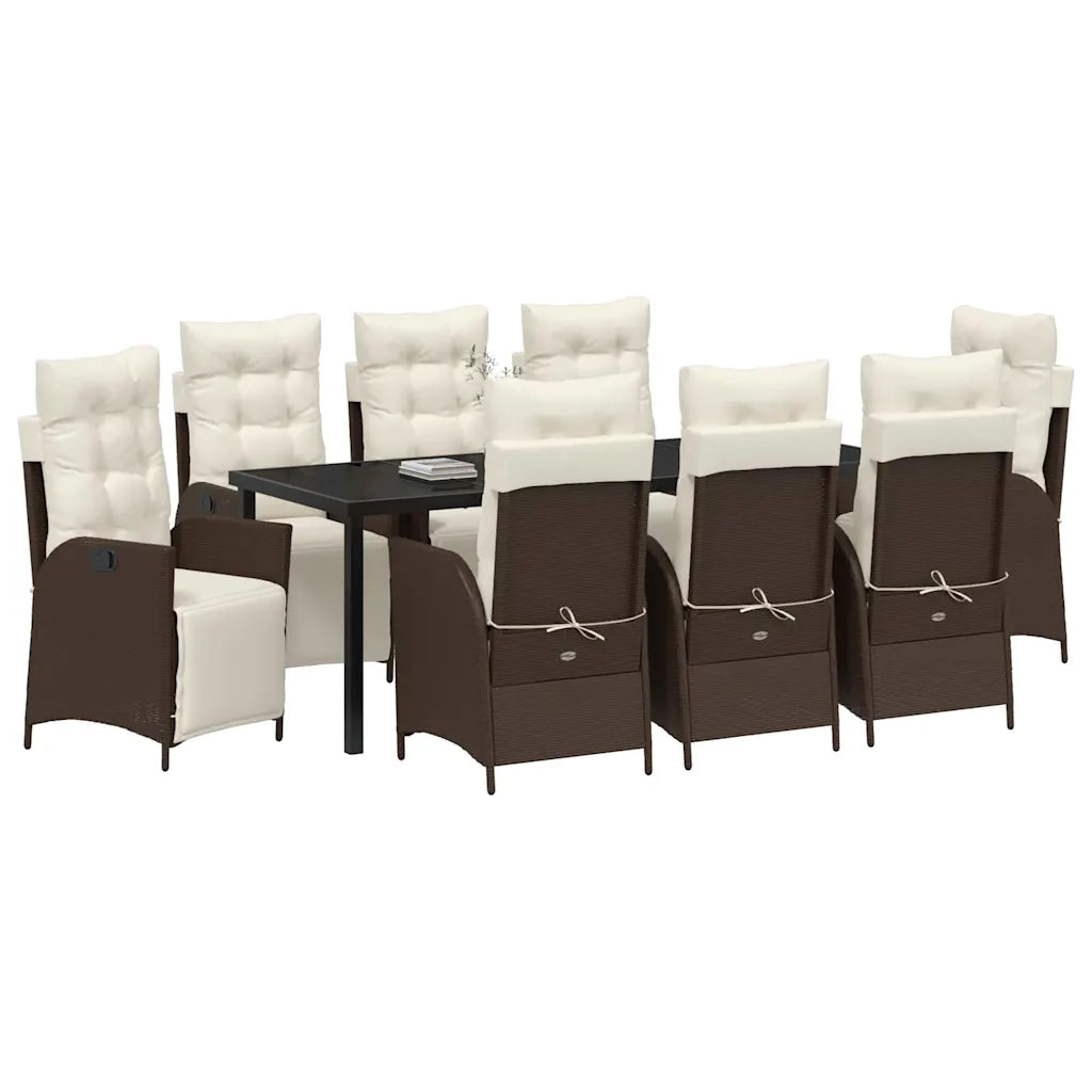 Set da Pranzo per Giardino con cuscino 9 pcs Marrone polyrattan 3380546