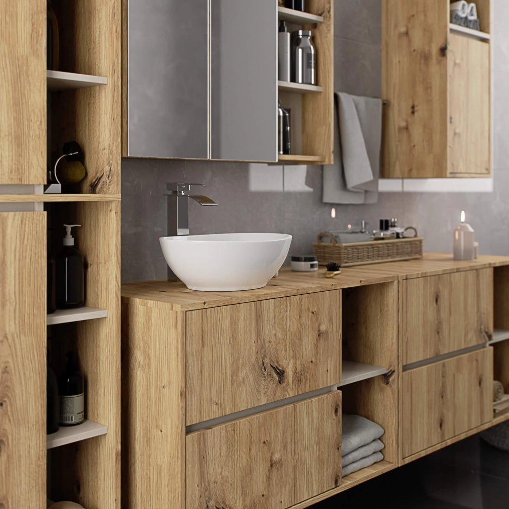 Mobile bagno sospeso senza lavabo VAMI Rovere Artisan, Cashmere 90 cm 2 cassetti 90x45,5x60 cm