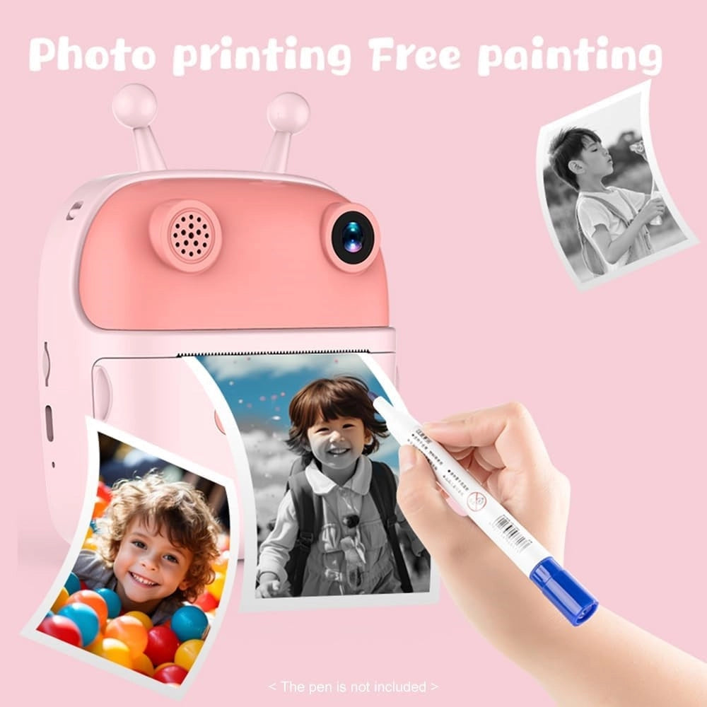 Trade Shop - Fotocamera A Stampa Istantanea Per Bambini Digitale 1080p Doppio Obiettivo Con Carta -