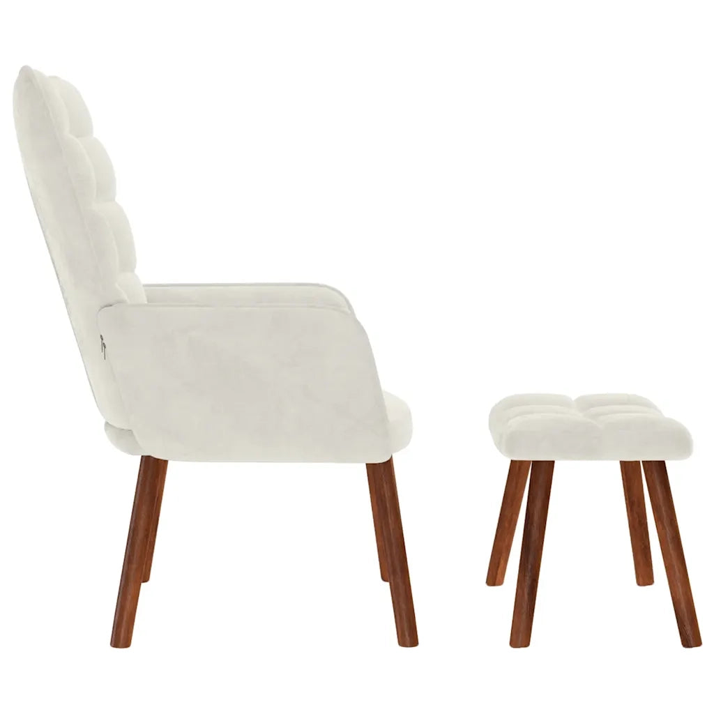 Divano Sedia-Poltrona Relax con Sgabello in Velluto Crema