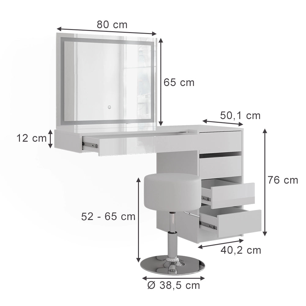 Vicco Tavolo da toeletta Bianco/bianco lucido 120 cm 4 parti