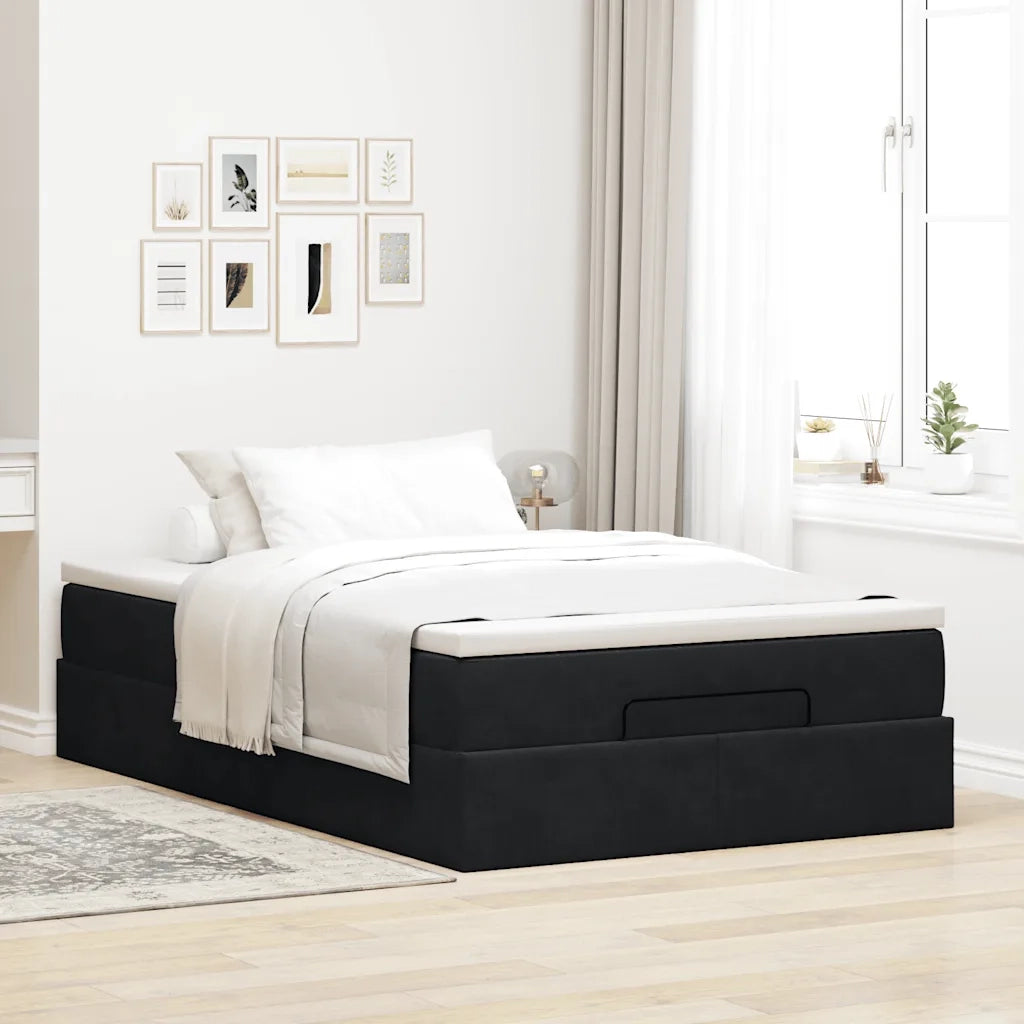 Pouf Letto con Materasso Nero 120x190 cm Velluto