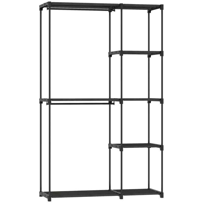 Armadio in tessuto con asta appendiabiti e ripiani, per camera da letto o cabina armadio, 111 x 43 x 185 cm, nero