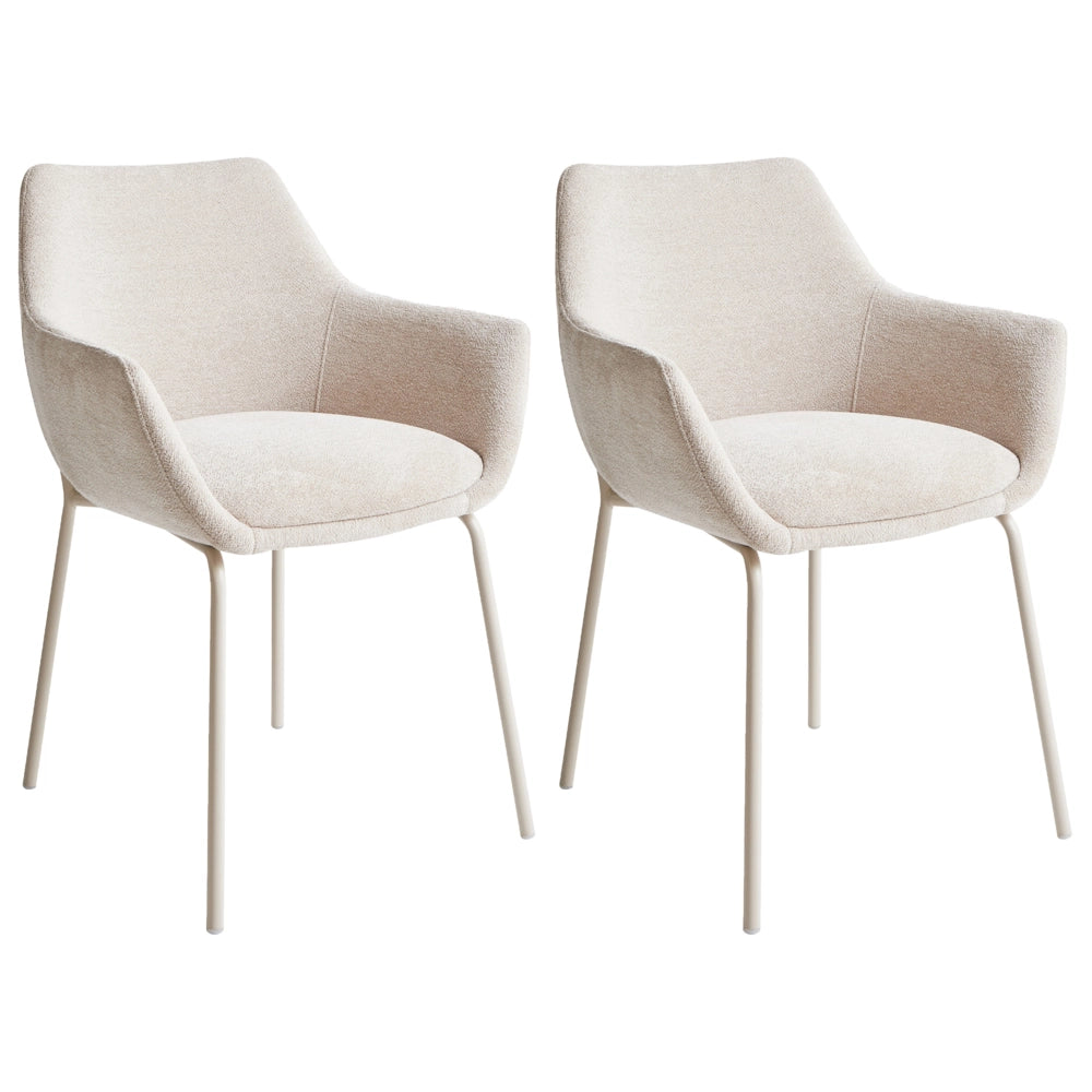 Set di 2 sedie da pranzo imbottite beige chiaro con braccioli e base in metallo design moderno