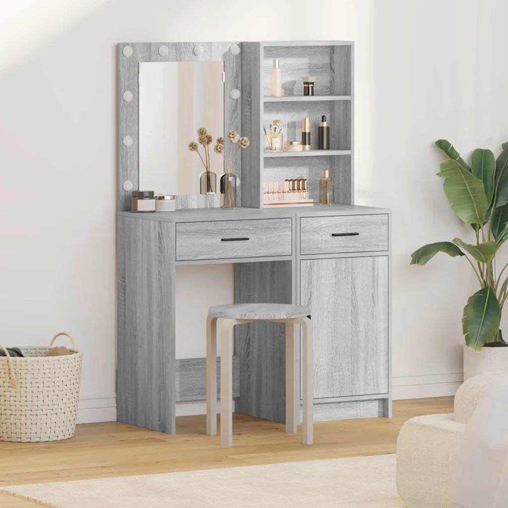 Set da Toeletta | Tavolo da Trucco con LED con porta 2 pz Grigio Sonoma