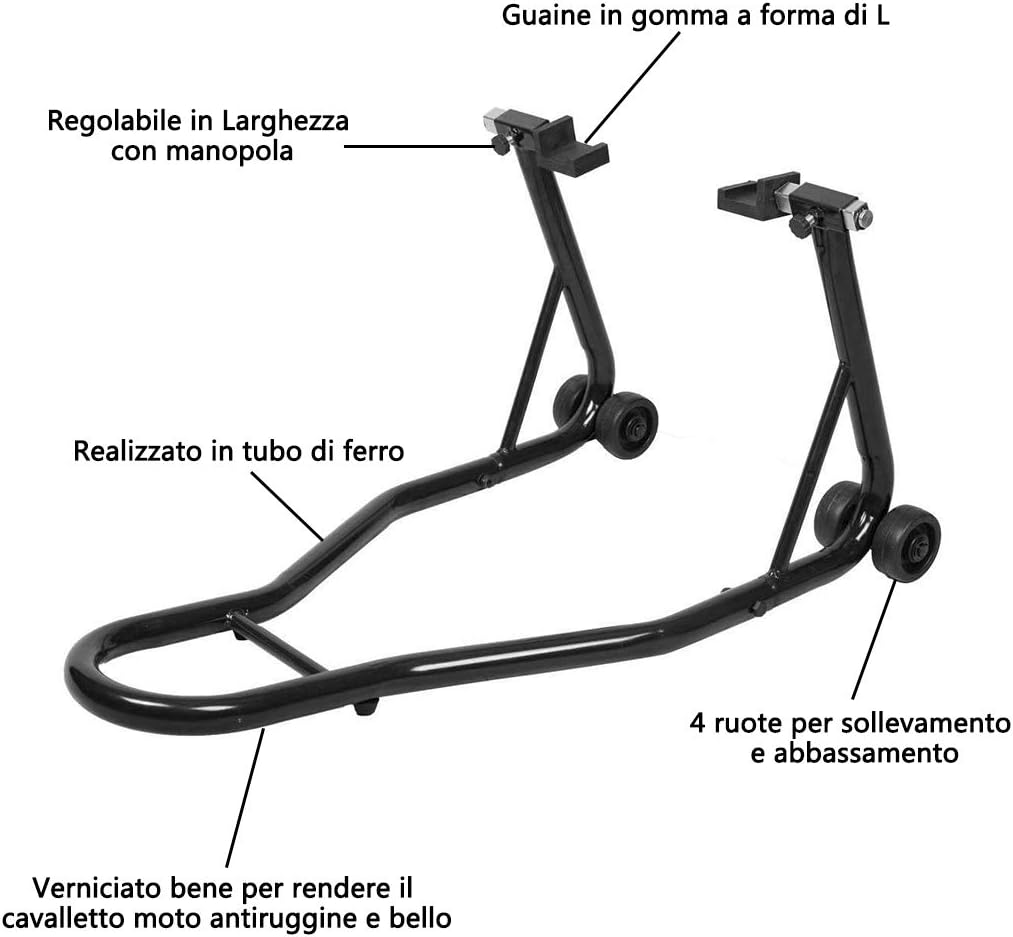 Cavalletto per Moto, Cavalletto Posteriore Moto Universale, Regolabile in Larghezza(nero)