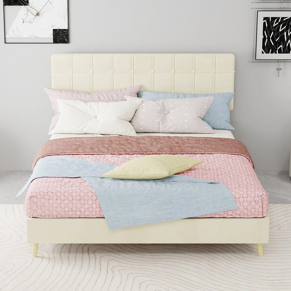 Letto Matrimoniale Imbottito con Testiera ¨C MINIMAL ¨C Tessuto Beige 140x200