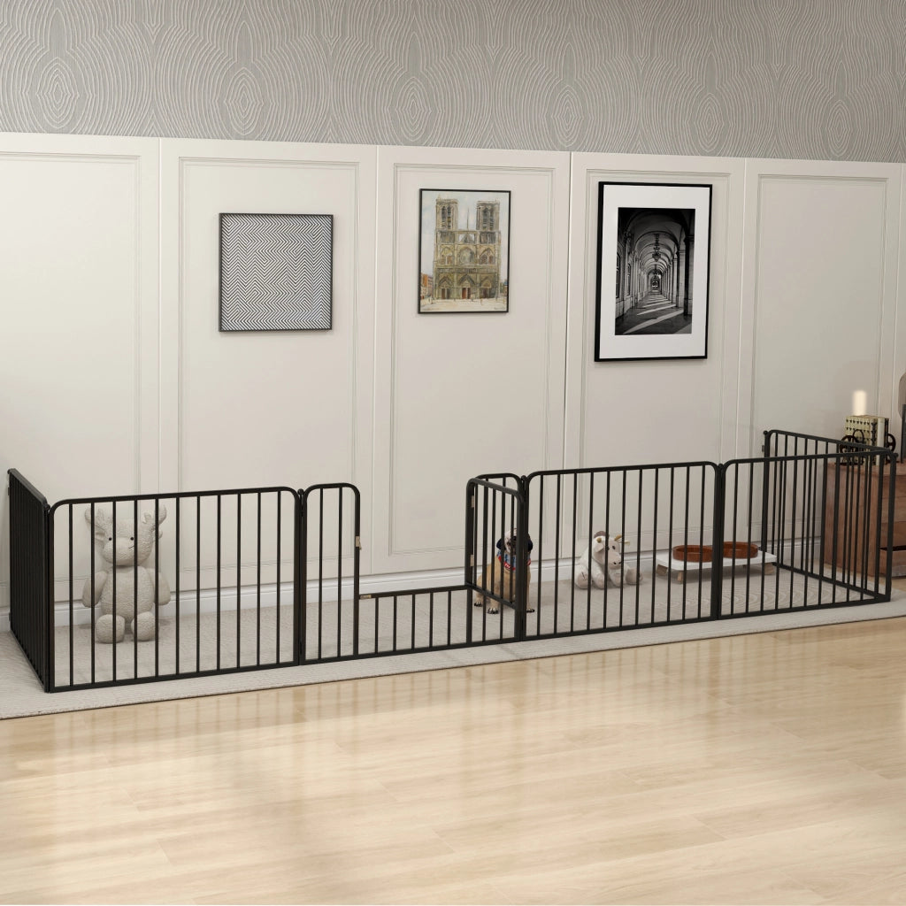Recinto per Cani Modulabile 6 Pannelli ¨C Zephmum ¨C Acciaio Nero 164x83x60 cm