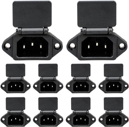 Adattatore di connessione pannello con copertura - 10 pezzi - Nero - AC 250V 10A - 3 pin - Modulo di ingresso IEC - Interruttore di protezione